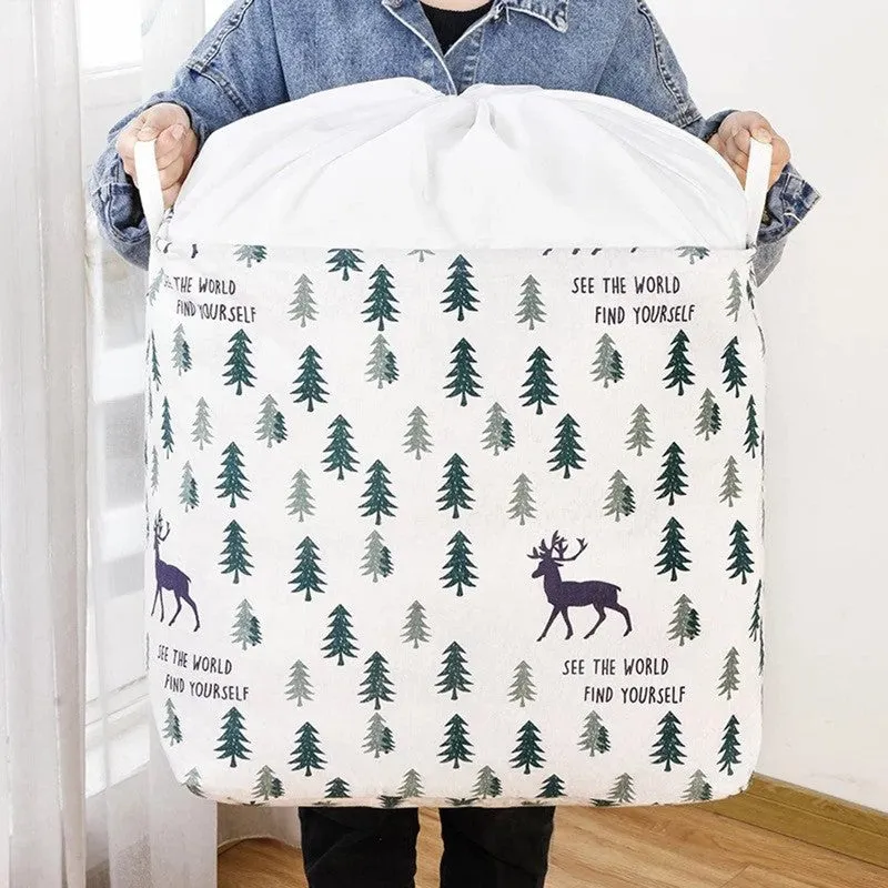 Foldable Fabric Laundry Basket Deer & Pine Tree Print Storage Bin media 5
