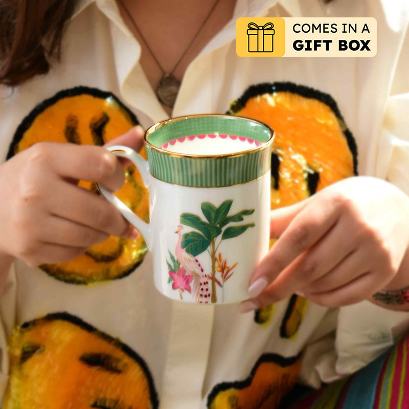 Gilded Mayura Classic 24k Gold Brushed Porcelain Coffee Mug (300 mL Each) - Set Of Six