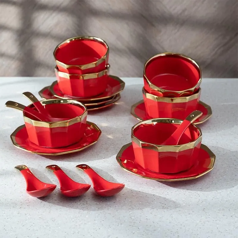 Jimo Red Soup Bowl Set (340 ML) - Eighteen Piece Set media 1