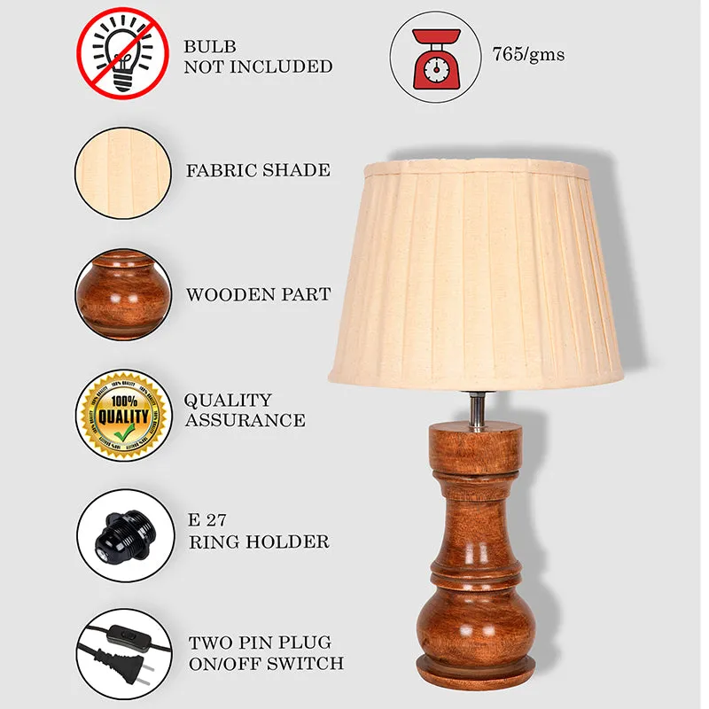 Pleated Rook Wooden Table Lamp - Ivory,Brown media 5
