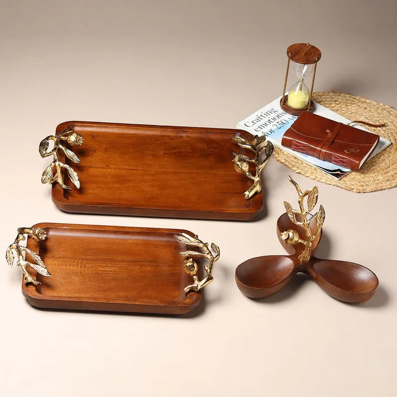 Nature Grain Wood Serving Tray - Gold,Brown media 8