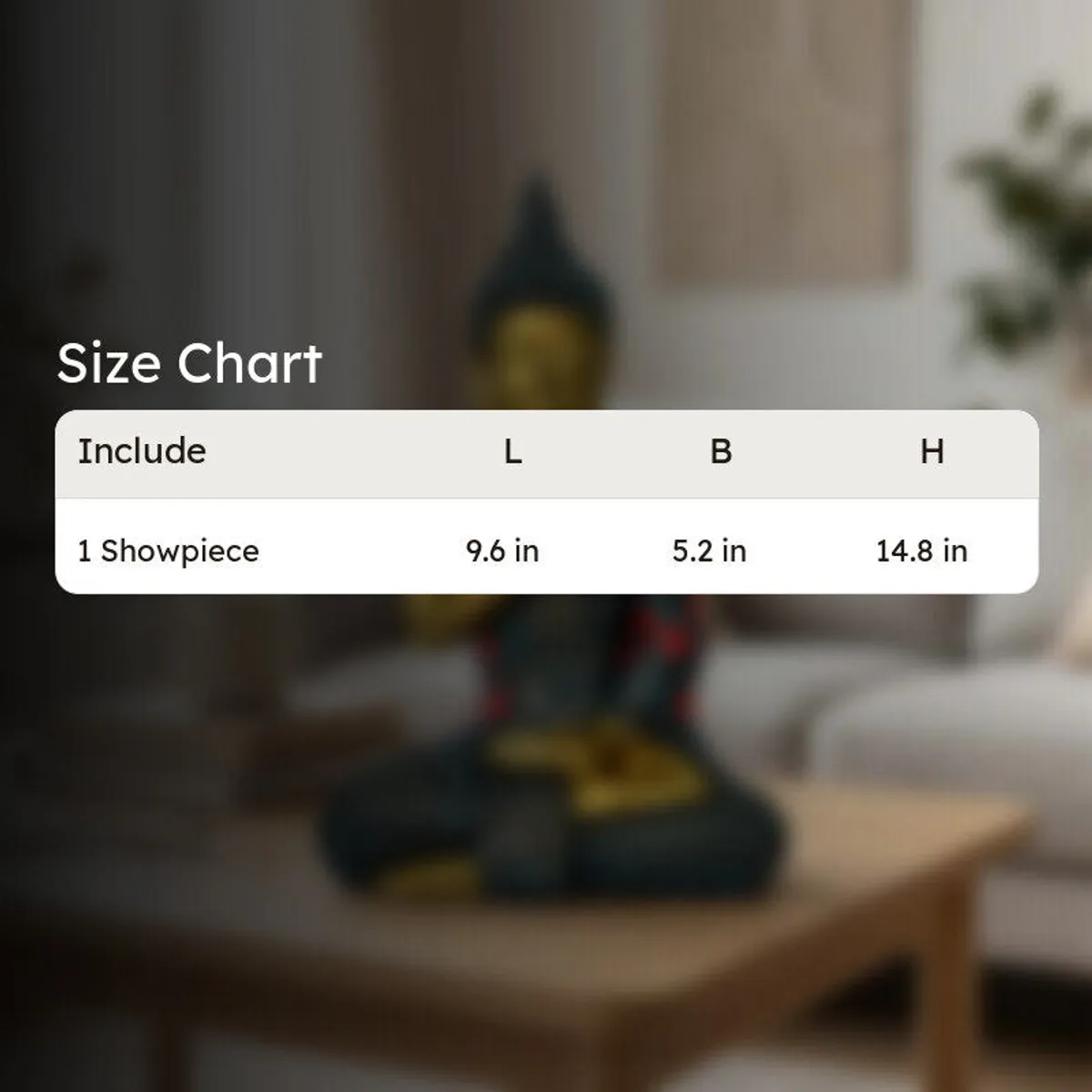 Size chart image for the Buddha showpiece