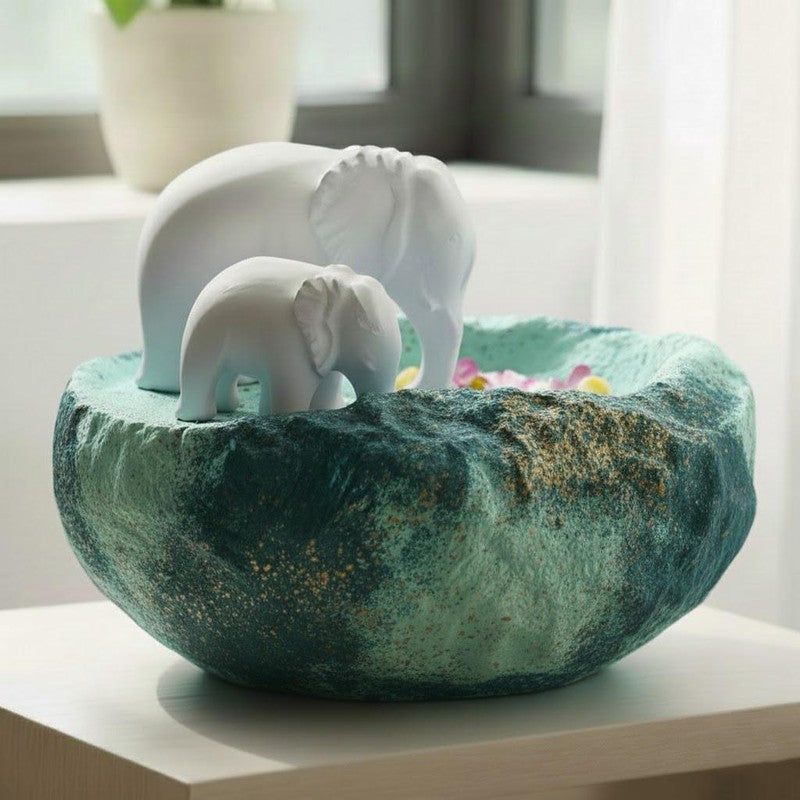 Serene White Elephant Resin Urli media 5