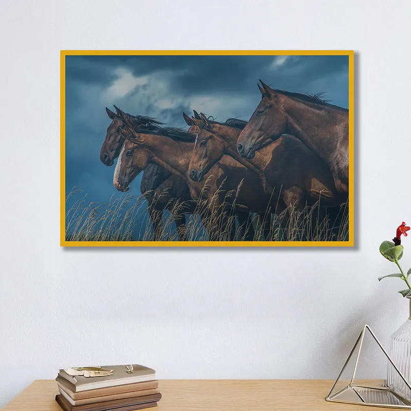 Grazing Horses Wall Art with Gold Frame media 1