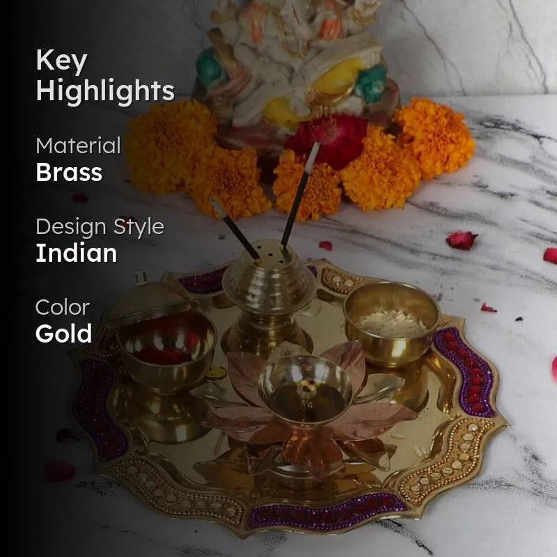Svecha Brass Pooja Thali Set media 2