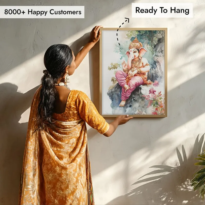 Vighnaharta's Blessing Spiritual Archival Paper Wall Painting - Natural Brown Frame media 7