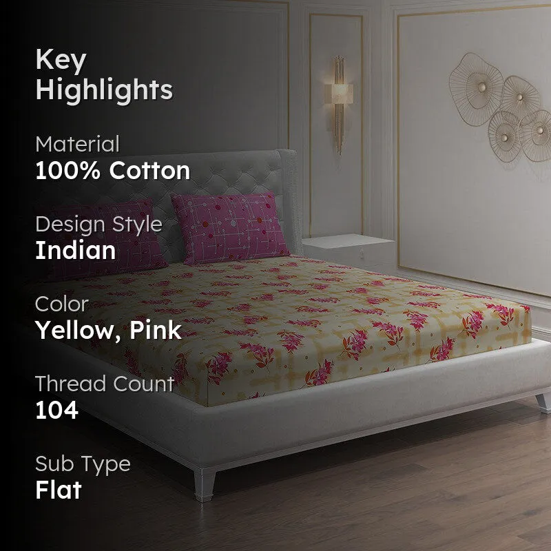 Monte Carlo Bloom Bliss Cotton Bedsheet (Yellow,Pink) - 104 TC media 2