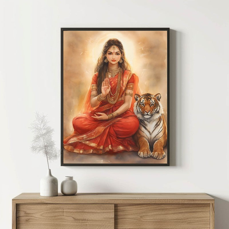 Nrithya Saraswati Spiritual Archival Paper Wall Painting With Frame - Black