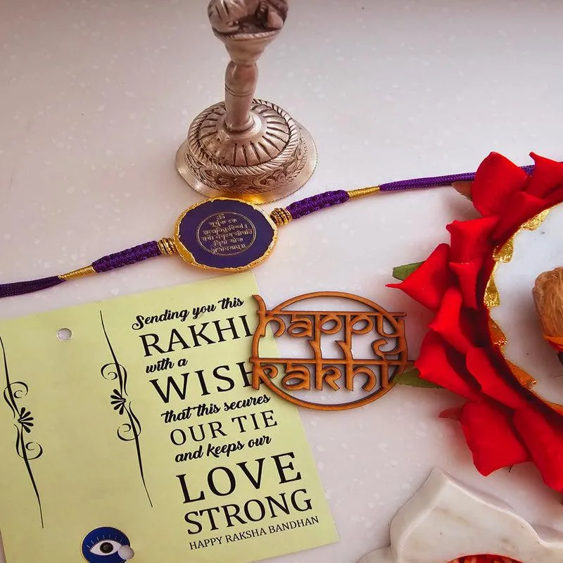 Gayathri Mantra Purple Agate Rakhi Gift Set media 1