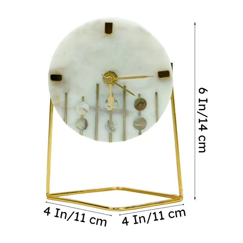 Moderna Marble Table Clock With Brass Inlay - White, Gold media 9