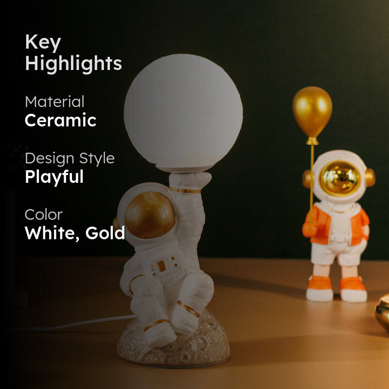 Astronaut Moon Ceramic Table Lamp - White,Gold media 2