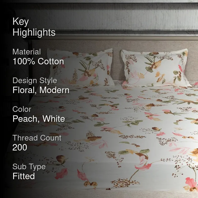 Urban Space Cherry Blossom-Peach Cotton Bedsheet - 200 TC media 2