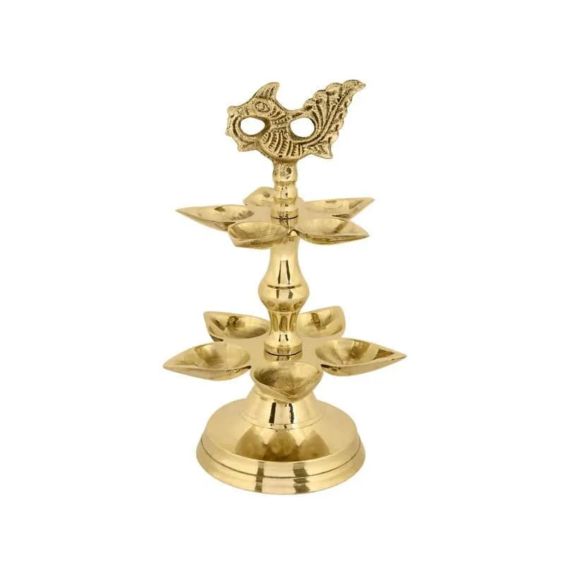 Peacock Ritualistic Brass Lamp - Small media 4