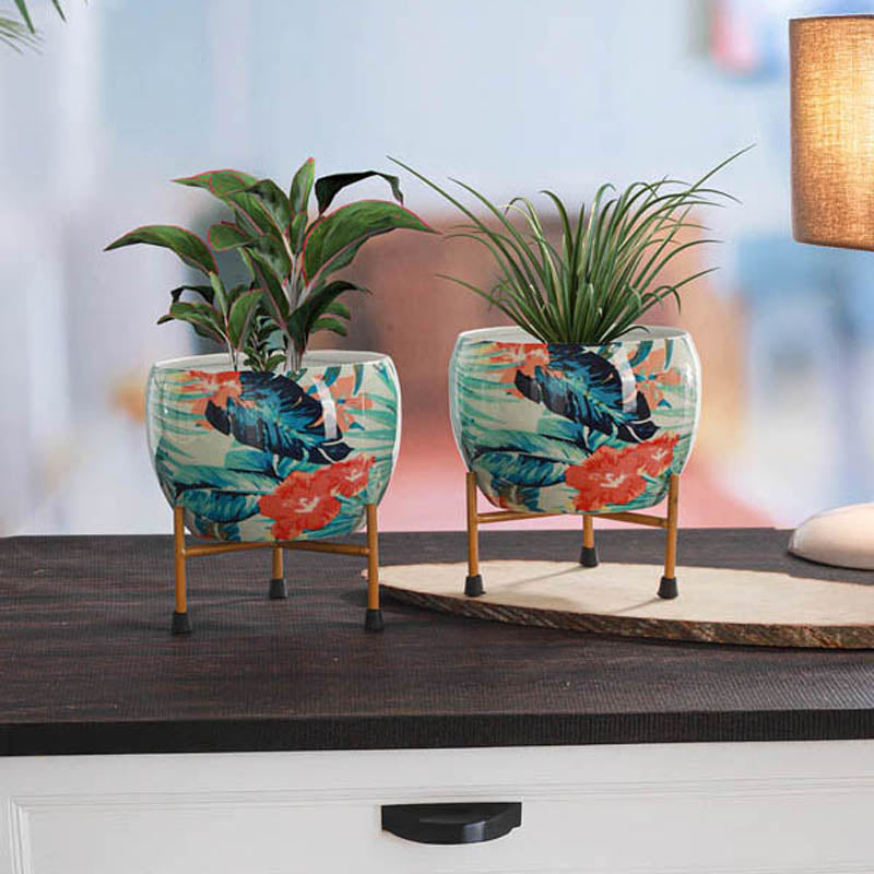Rosso Ethnic Handcrafted Planter With Stand - Four Piece Set media 2