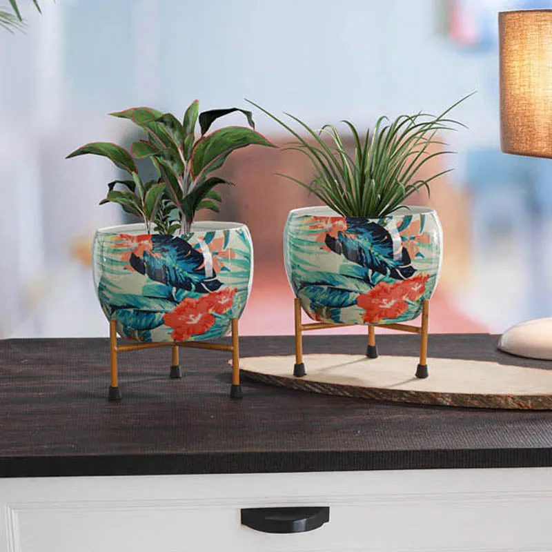 Rosso Ethnic Handcrafted Planter With Stand - Four Piece Set media 2