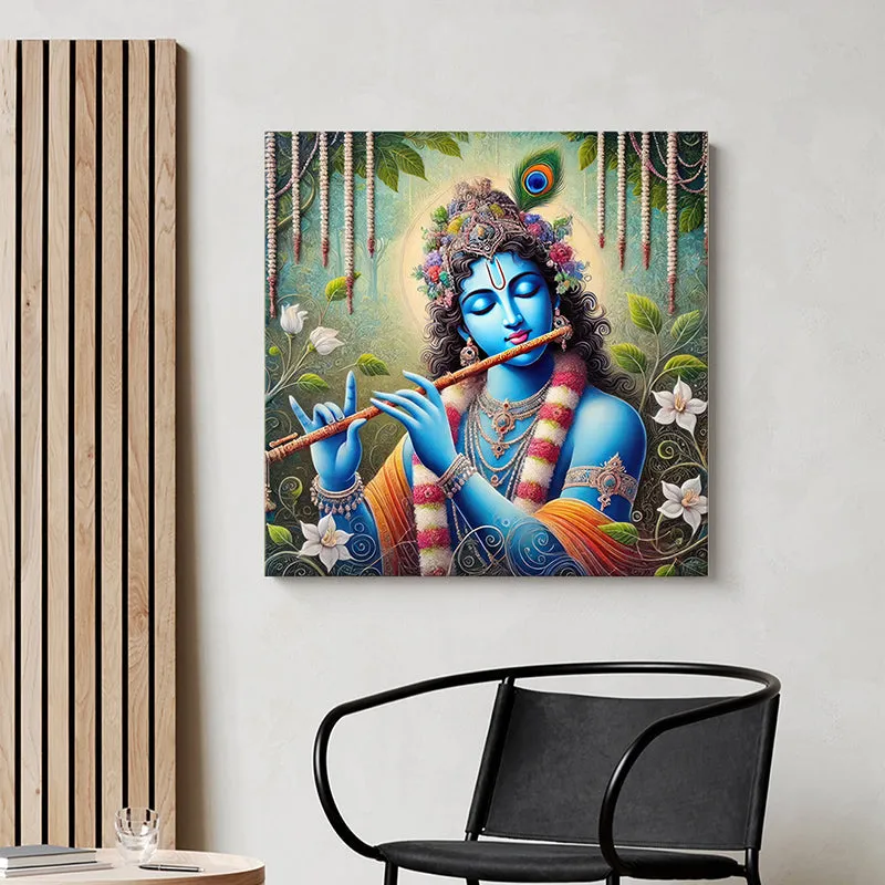 Krishna And His Flute Wall Painting media 1