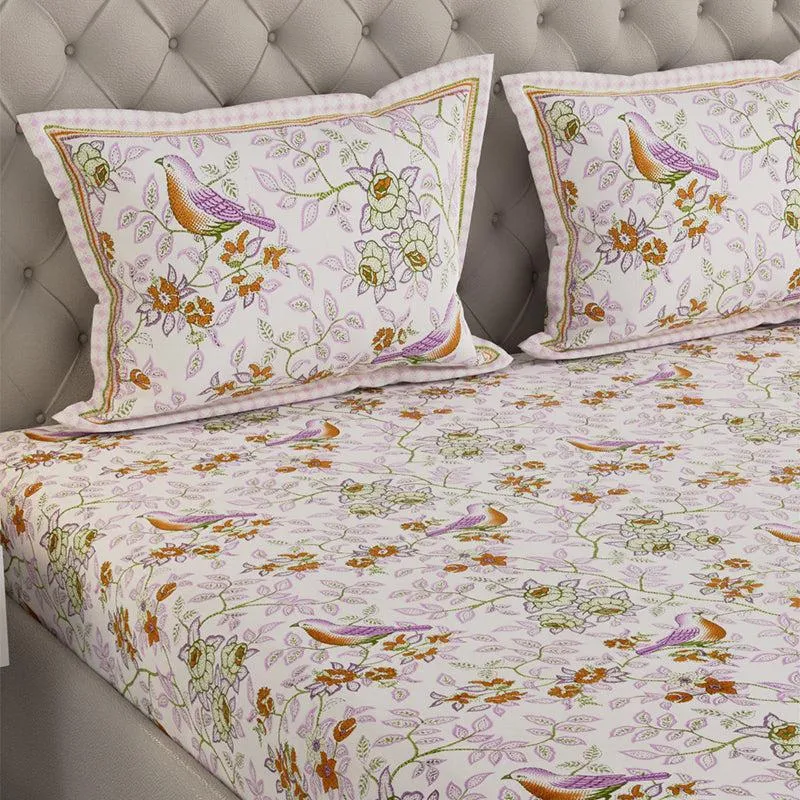 Radhika Printed Cotton Bedsheet (White) - 240 TC media 3