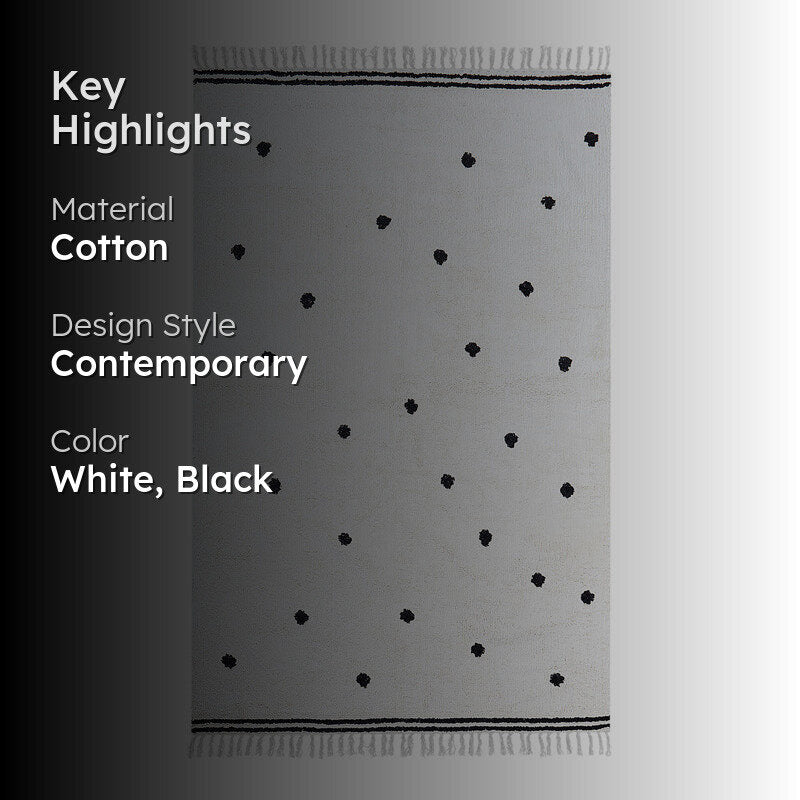 Polka Drops Tufted Cotton Area Rug - Black,White media 2