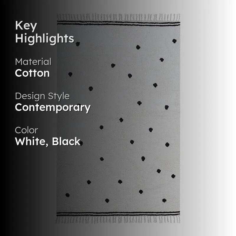 Polka Drops Tufted Cotton Area Rug - Black,White - 2