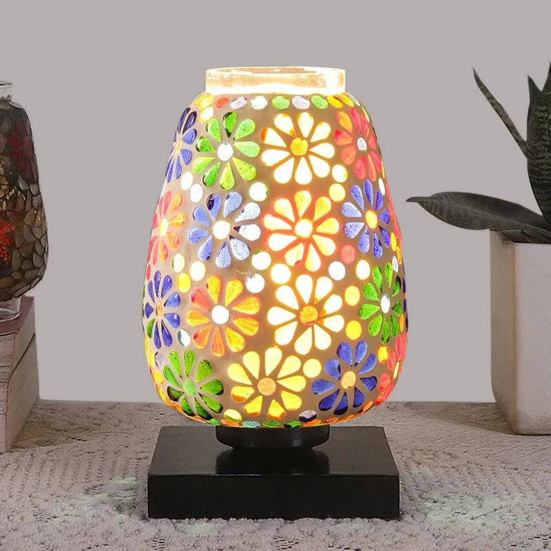 Mignora Mosaic Glass Table Lamp With Wooden Base - Multicolor media 3