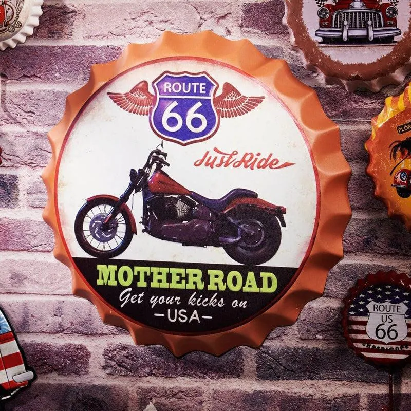 Route 66 Mother Road Bottle Cap Metal Wall Accent media 1