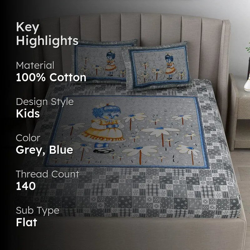 Princess Pets Kids Cotton Bedsheet (Blue) - 140 TC media 2