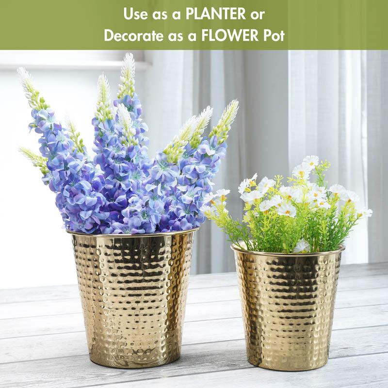 Glossy Hammered Bucket Planter - Set of 2 media 8