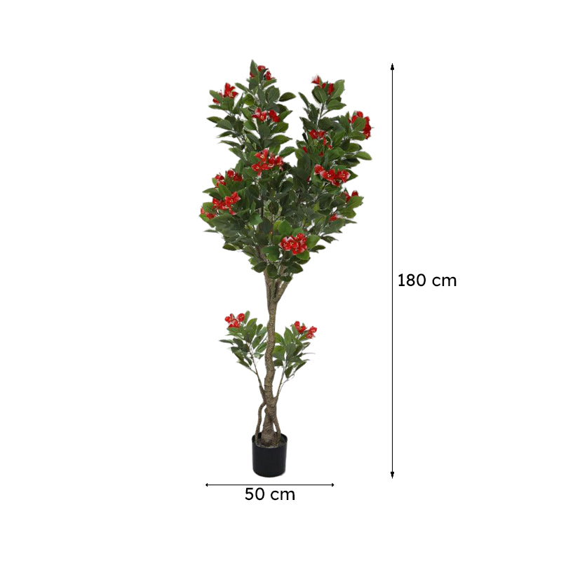 Roselia Artificial Plant With Black Plastic Pot (5.91 ft) - Pink & Green image 7