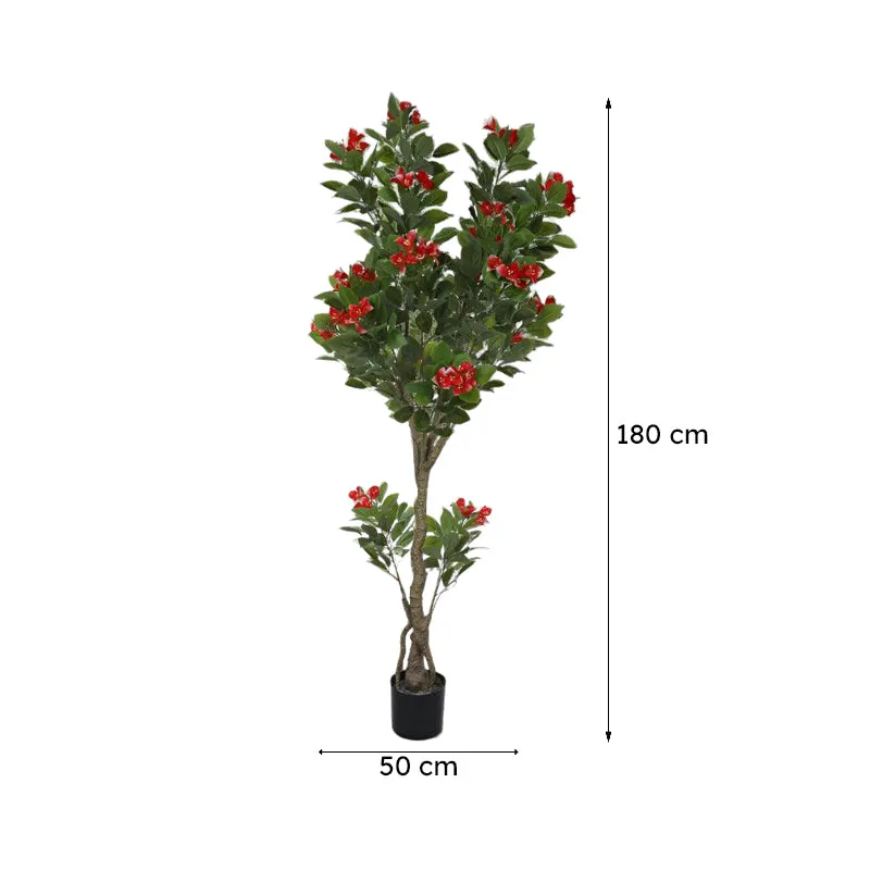 Roselia Artificial Plant With Black Plastic Pot (5.91 ft) - Pink & Green media 7