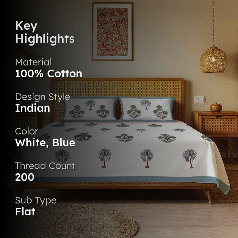 Urban Space Tropical Bloom Cotton Bedsheet (Blue) - 200 TC media 2