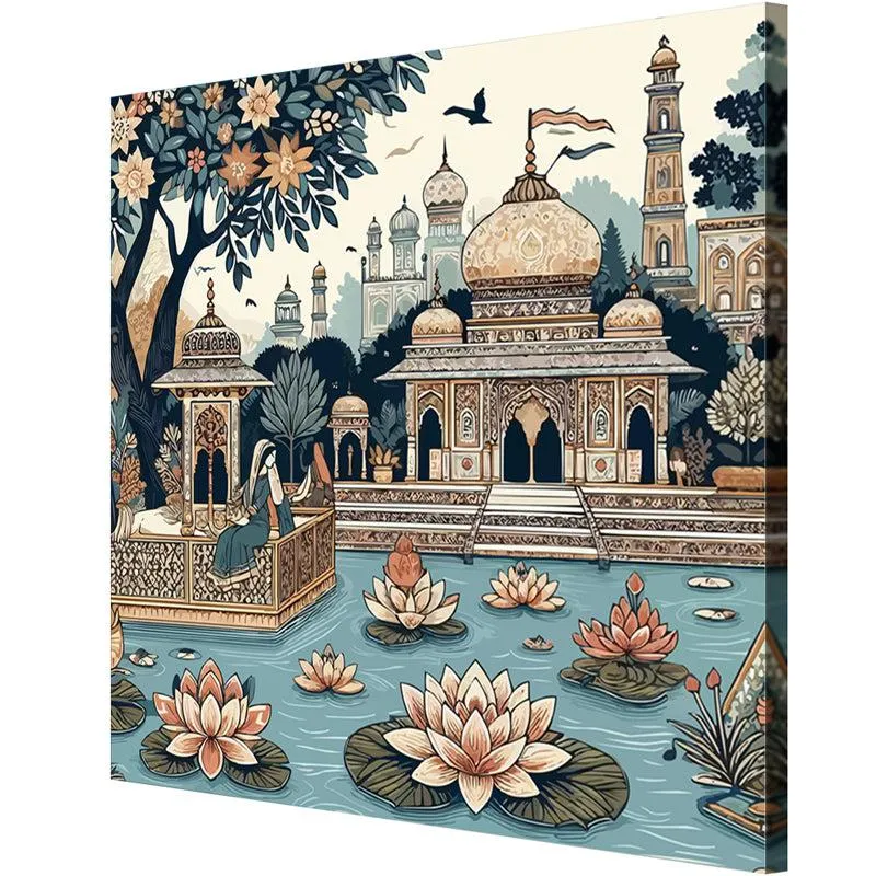 Indian Palace with Lotus Bloom Wall Painting media 6