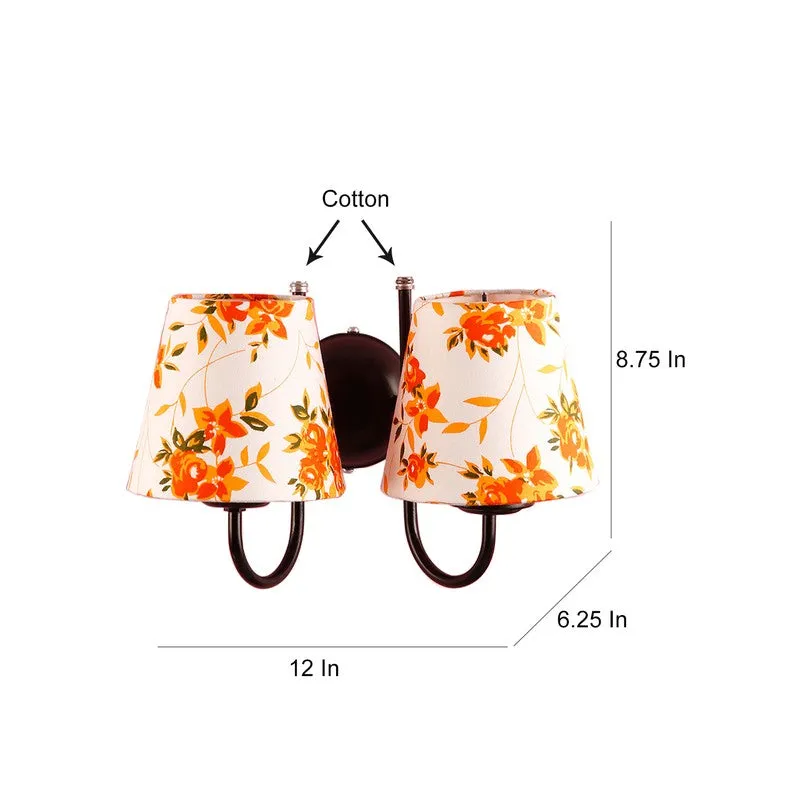 Twin-shade floral wall lamp shown with dimension markings