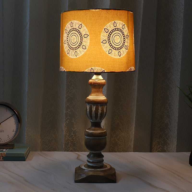 Mandala Merry Totem Printed Mango Wood Table Lamp - Brown,Yellow,White