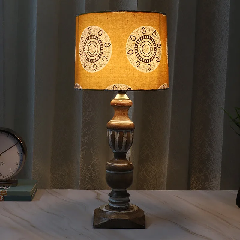 Mandala Merry Totem Printed Mango Wood Table Lamp - Brown,Yellow,White media 1