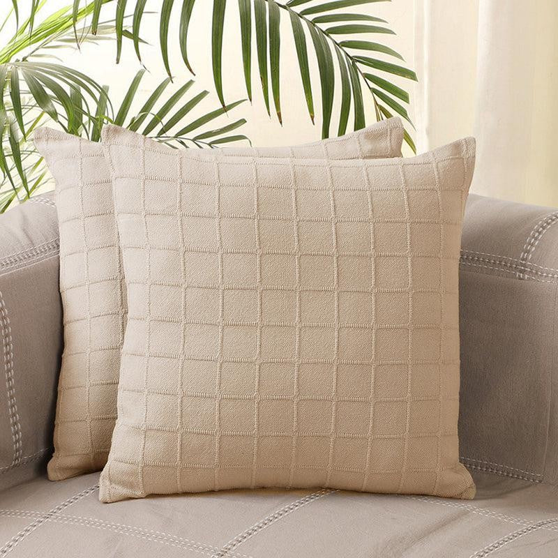 Sicily Light Solid Cotton Cushion Cover (Beige) - Set Of Two media 2
