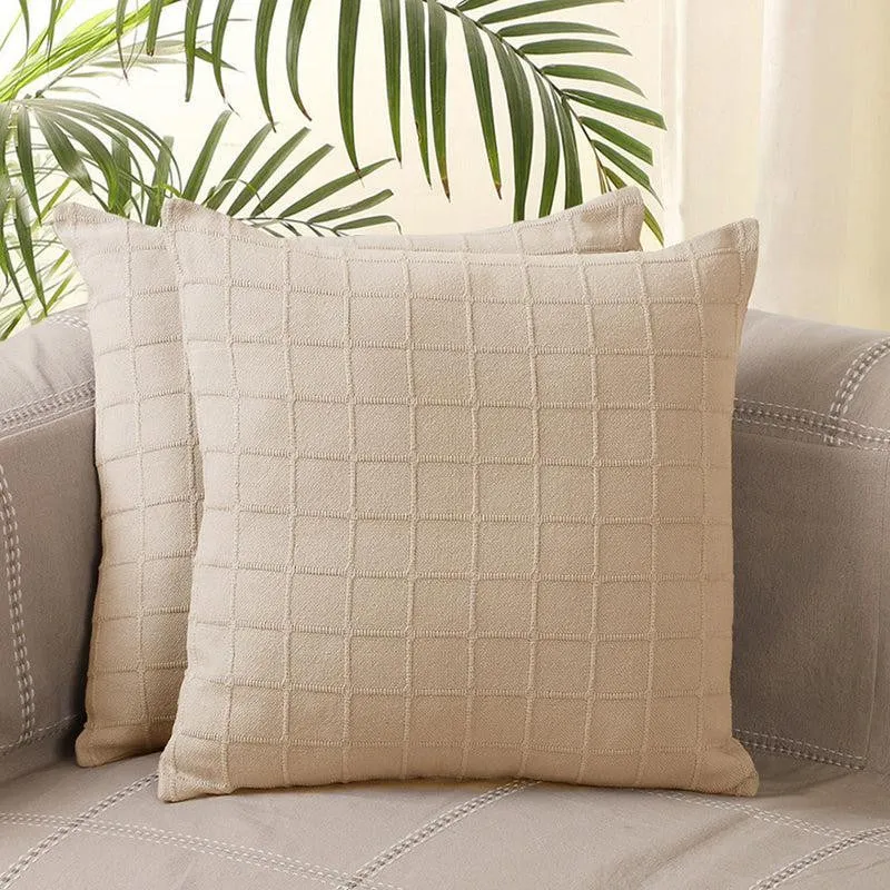 Sicily Light Solid Cotton Cushion Cover (Beige) - Set Of Two media 2