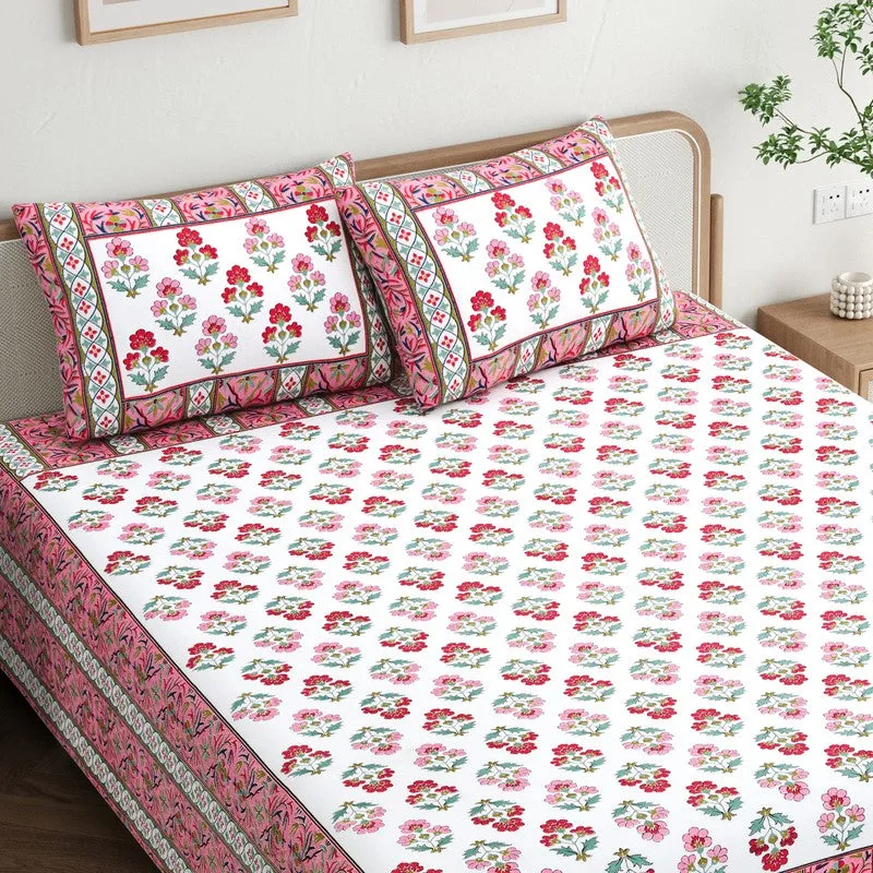 Shringar Cotton Bedsheet (Pink,Green) - 180 GSM media 4