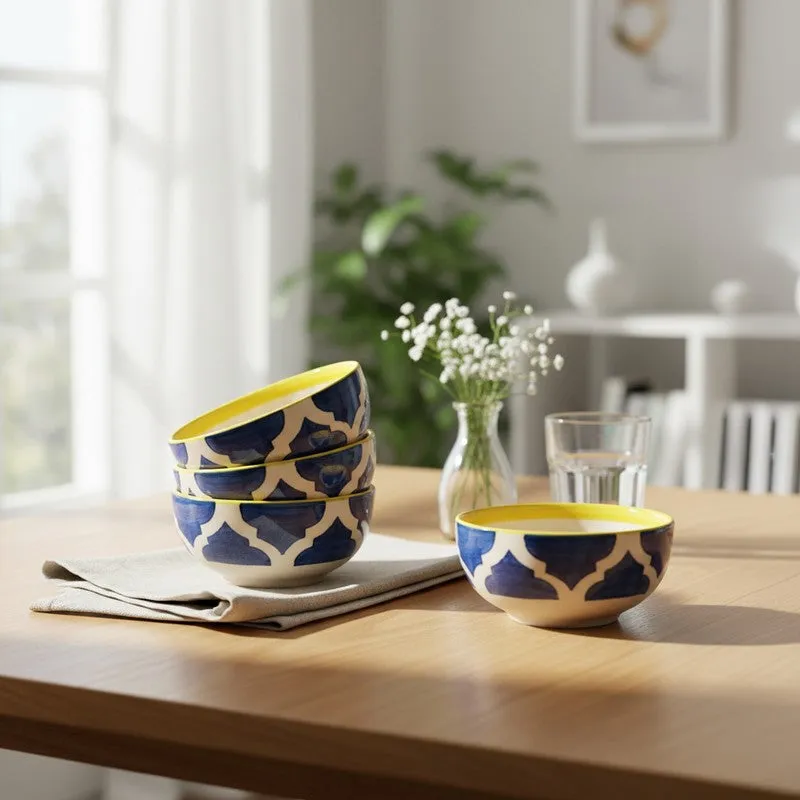 Snackify ServeEase Ceramic Snack Bowls (Blue,Yellow, 200 mL Each) - Set Of Four media 1