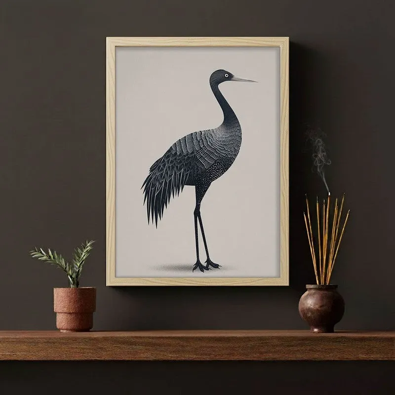 Graceful Crane Line Art Canvas Wall Painting With Brown Frame media 3