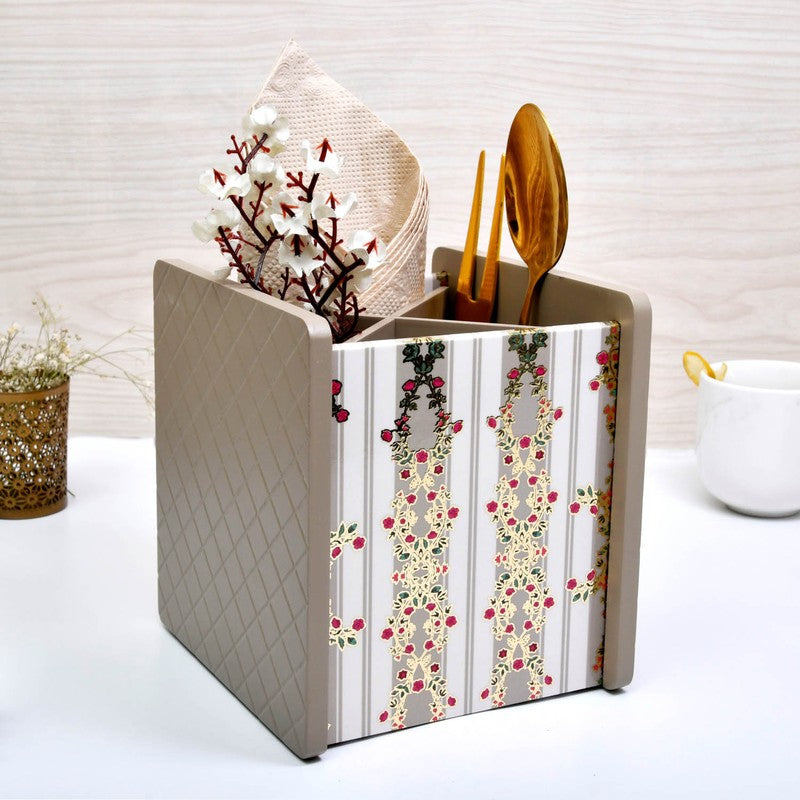 Beige Wooden Cutlery Stand