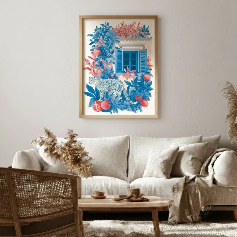 Mediterranean Blues Canvas Wall Painting - Brown Frame media 1