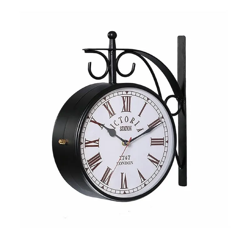 Forma Double Sided Roman Numeral Station Clock - Black & White media 3