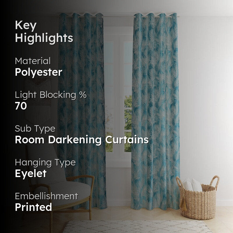 PureShade Printed Curtains (Blue) - Set Of Two media 2