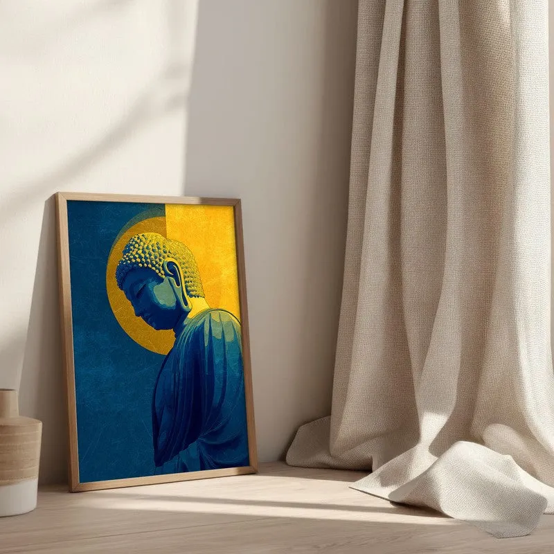 Radiant Buddha In Golden Aura Archival Paper Wall Painting With Brown Frame media 3