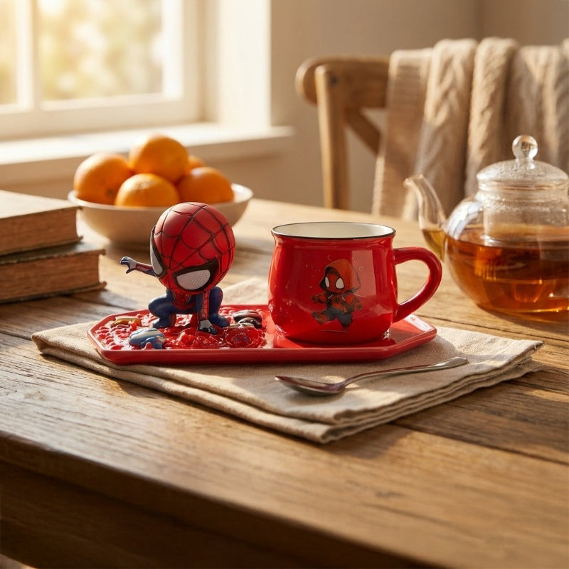 Spiderman Character Ceramic Coffee Mug With Tray (180 mL) - 180 mL