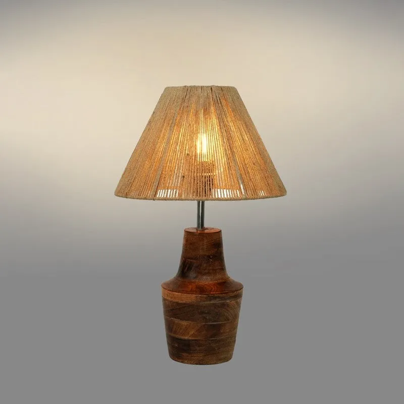 Emberveil Cotton Table Lamp Wooden Base - Beige media 4