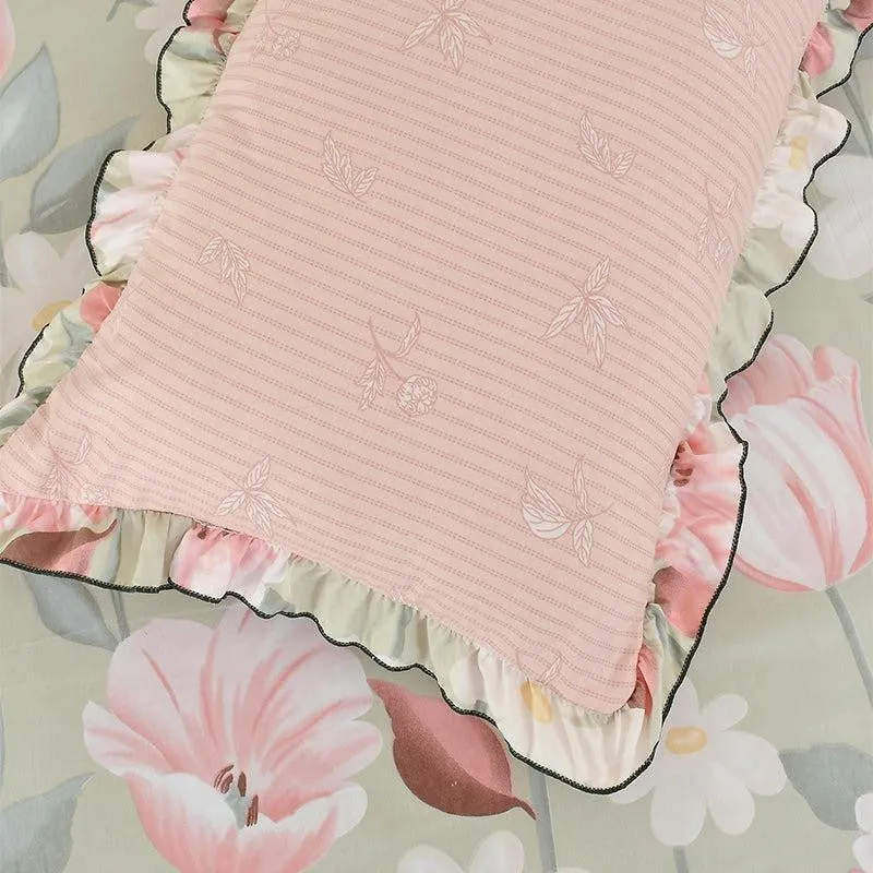 Blush Floral Frilled Microfiber  Bedding Set - Five Piece Set media 6