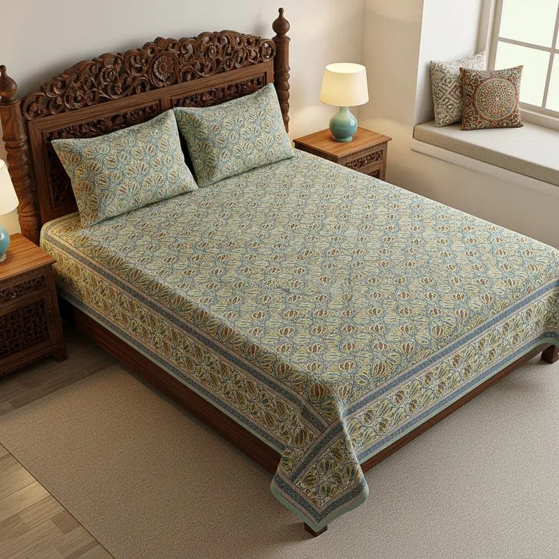 Sadhana Cotton Bedsheet (Grey, Yellow) - 180 TC media 1