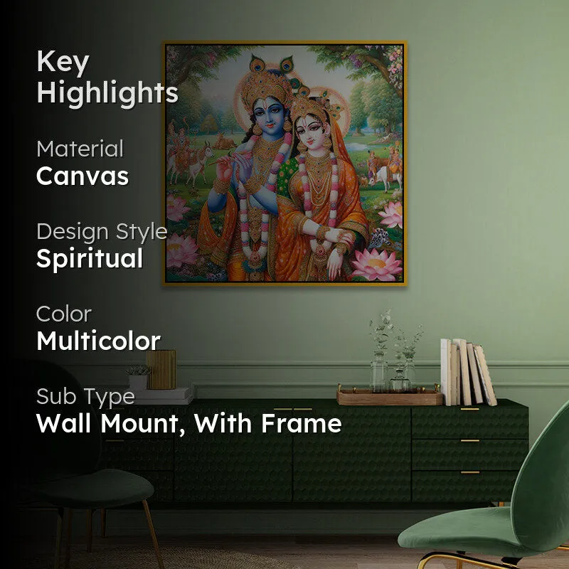 Vibrant Radhakrishna I Canvas Wall Art With Frame media 2