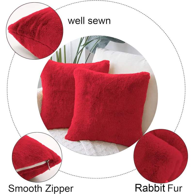 Fur Dual Cushion Cover Set (Red) - Set Of Two media 5